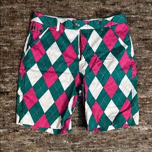 Men's Argyle Patterned Shorts - Pink, Green, and White